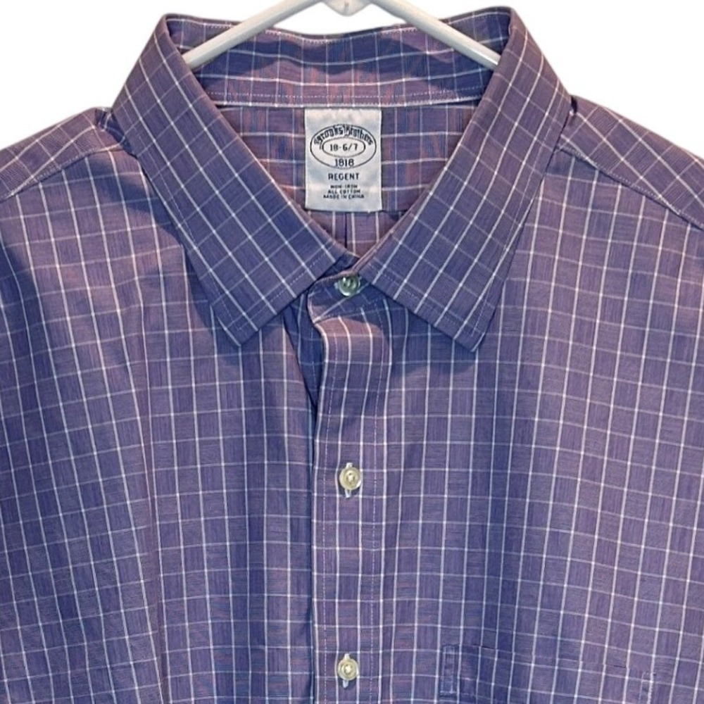 Brooks‎ Brothers Regent Fit Non Iron Gingham Dress Shirt Men 18 36 Purple White